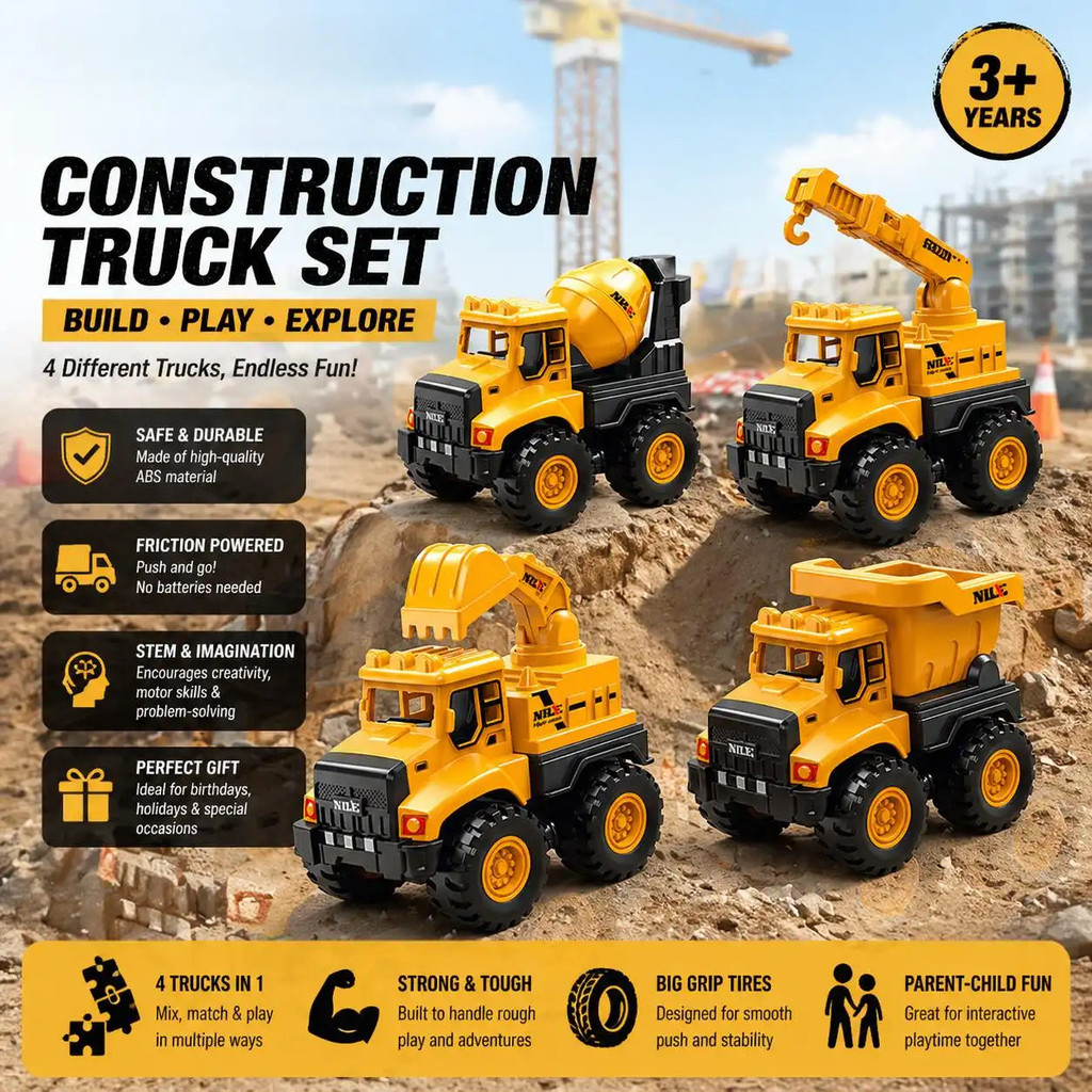 Construction Vehicles For Children: Excavator, Mixer Truck, Dump Truck, Crane, Construction Truck, I