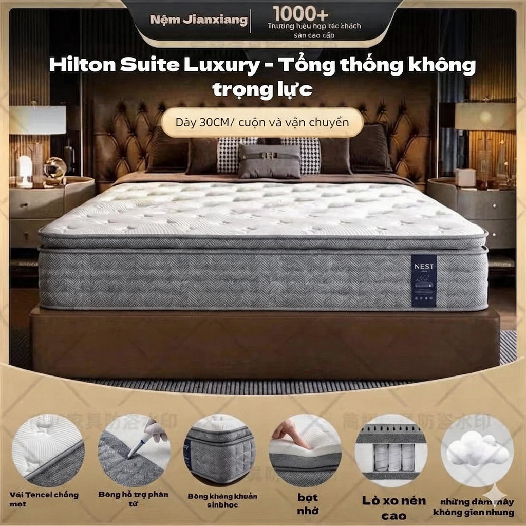 Nệm Foam NEST Hybrid Latex 100% Cao Su Thiên Nhiên Và Lò Xo Túi Độc Lập NEST Home Bảo Hành 10 Năm
