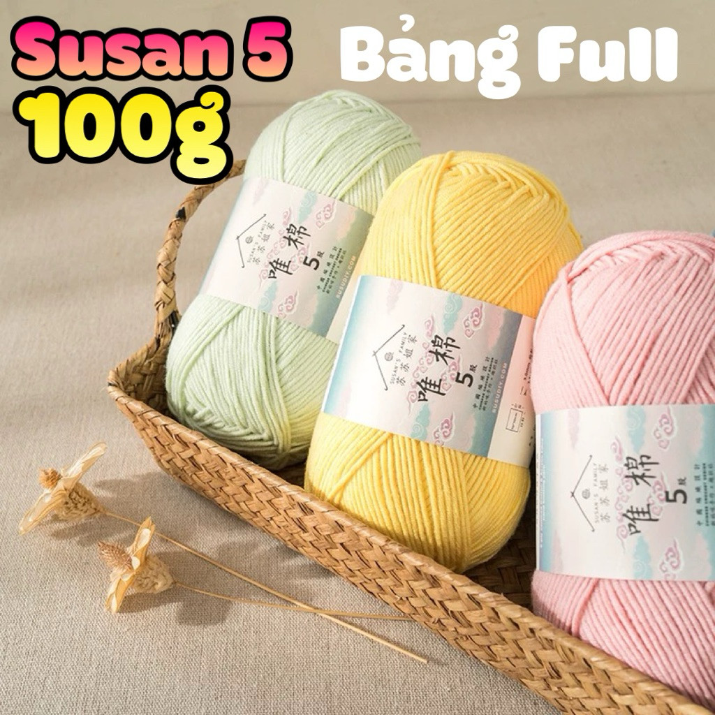 Len Susan Family 5 100g BẢNG FULL Len Susan 5 không xù không bai nhão Sợi 2mm