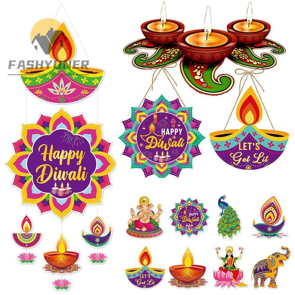 FASHYUNER Diwali Treo Trang Trí, DIY Happy Diwali Diwali Cửa Treo Mặt Dây, Giấy Thời Trang Trang Tra