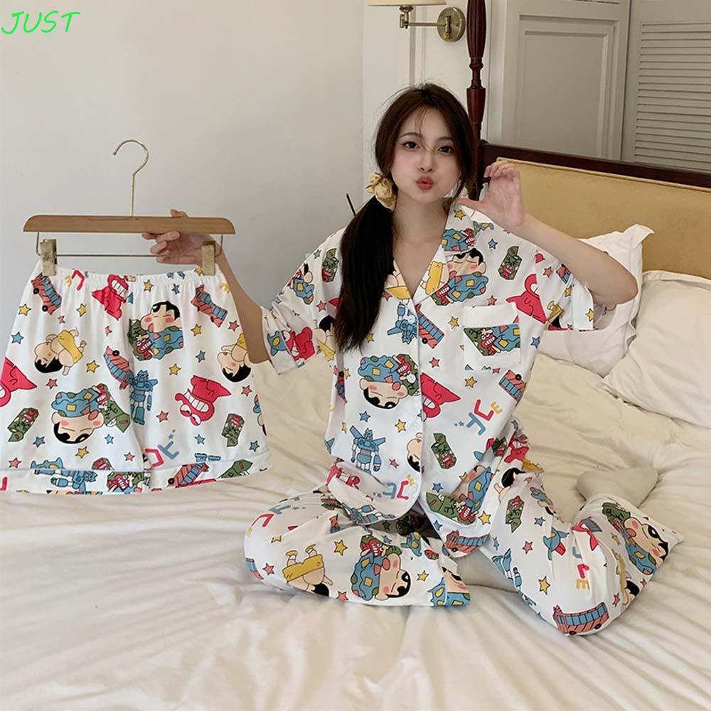 JUST 3 Bộ Đồ Ngủ Crayon Shin-chan, Anime Tay Ngắn Crayon Shin-chan Đồ Ngủ, Quần Lụa Sữa Dễ Thương 3 