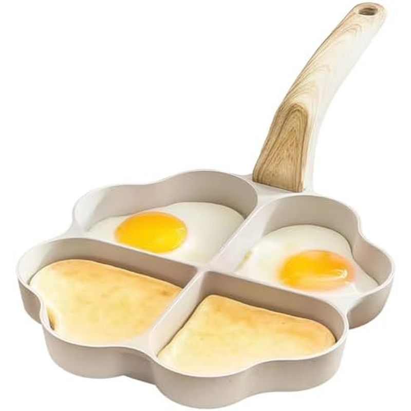 Pan, Heart Shaped Nonstick Egg Pan 4 Holes, Fast Even Heating, Easy Clean, Compatible with Gas Elect
