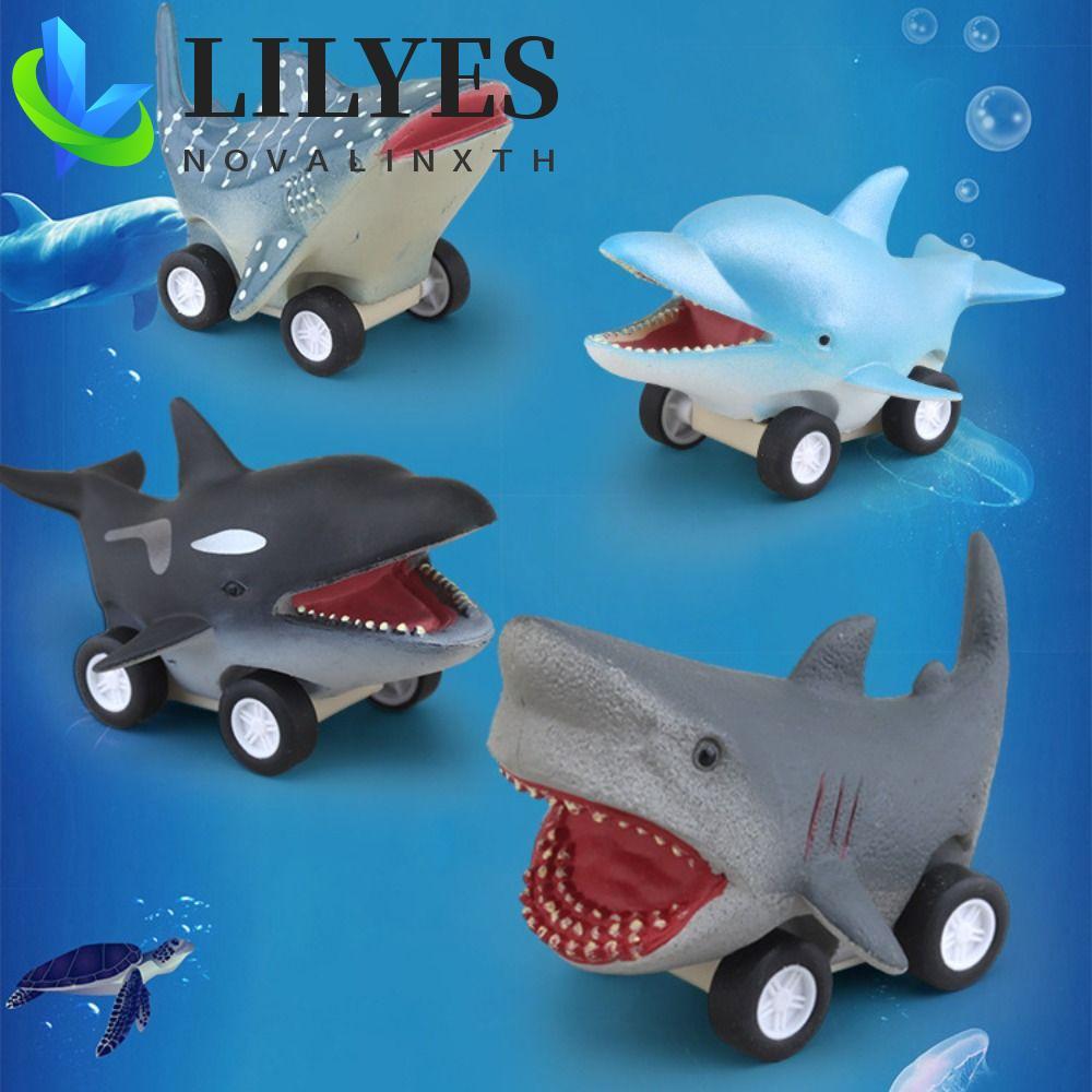 LILYES Press and Go Car Toy, Great White Shark Shark Shark Dolphin Inertia Car Toy, Funny Montessori