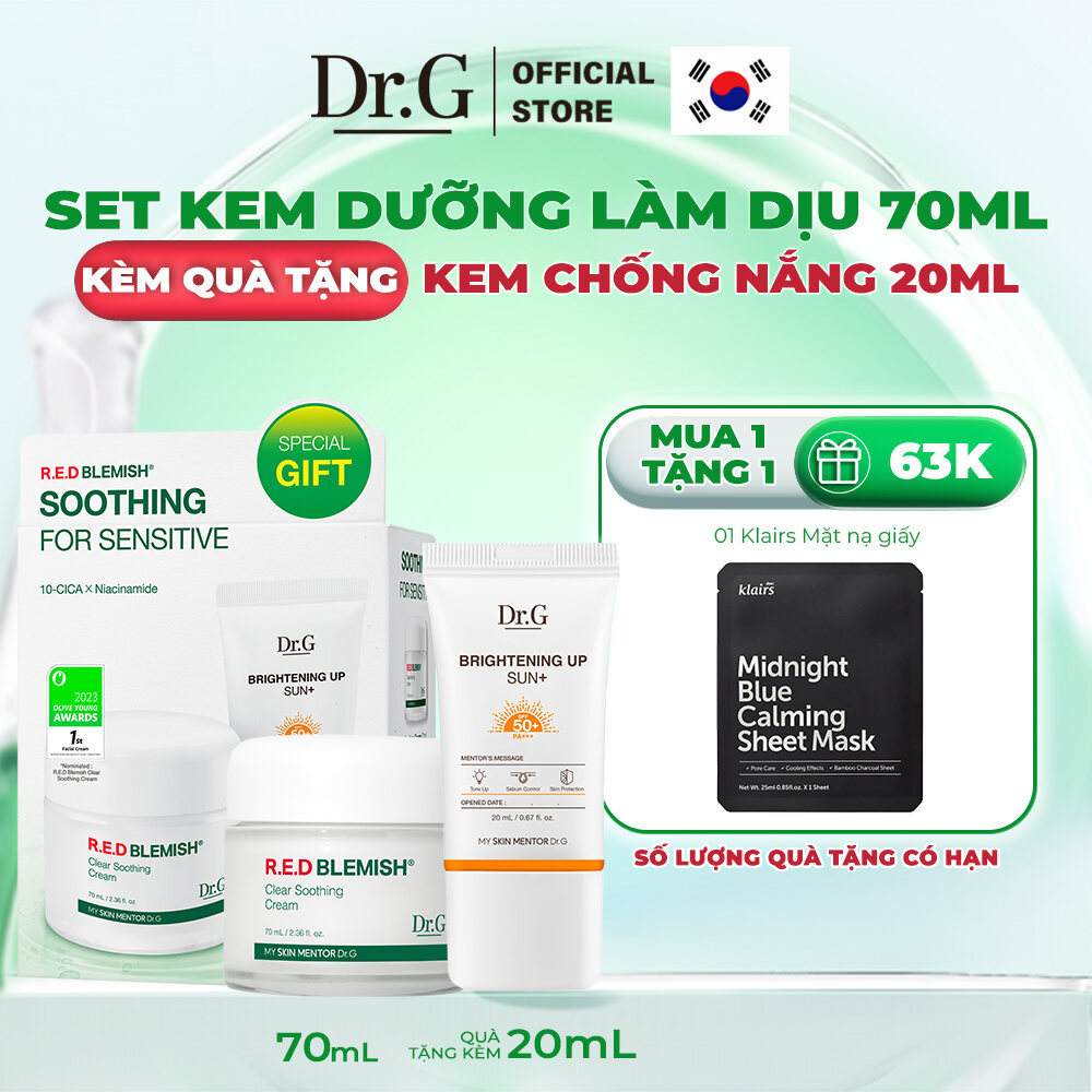 Kem Dưỡng Ẩm Phục Hồi Dr.G Clear Soothing Cream 70ml Tặng Kèm 1 Kem Chống Nắng Brightening Up Sun+ 20ml | BigBuy360 - bigbuy360.vn