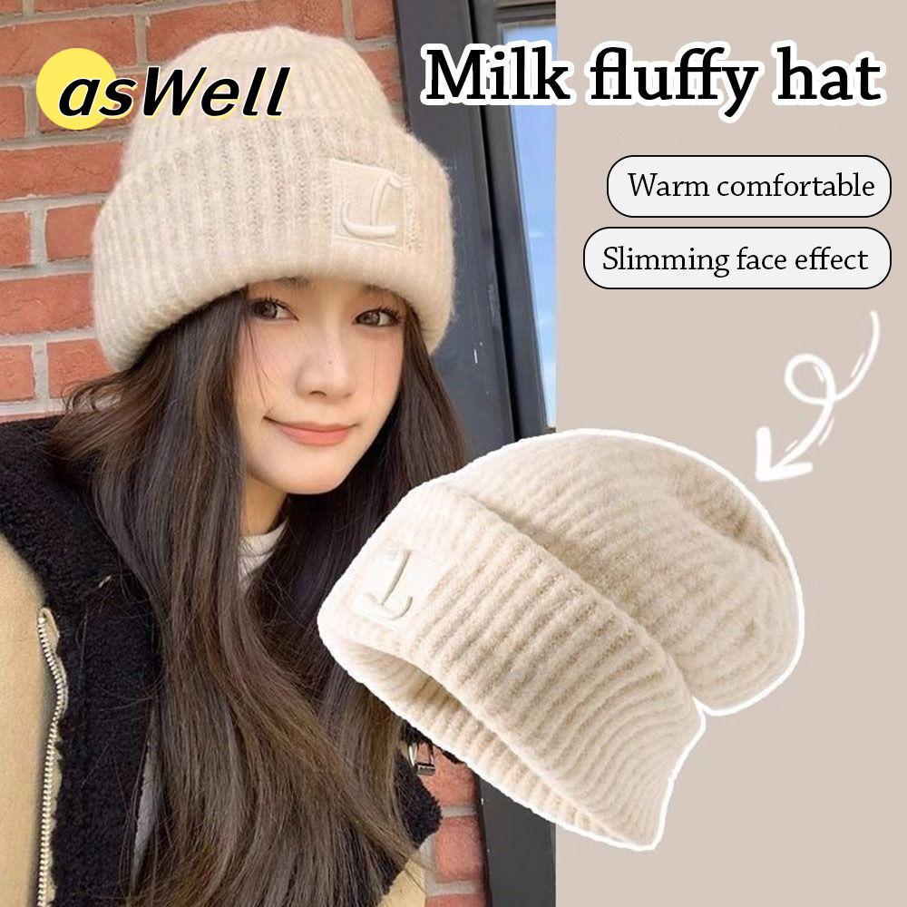 ASWELL Beanies unisex màu trơn, thiết kế tai dệt kim, phù hợp nữ