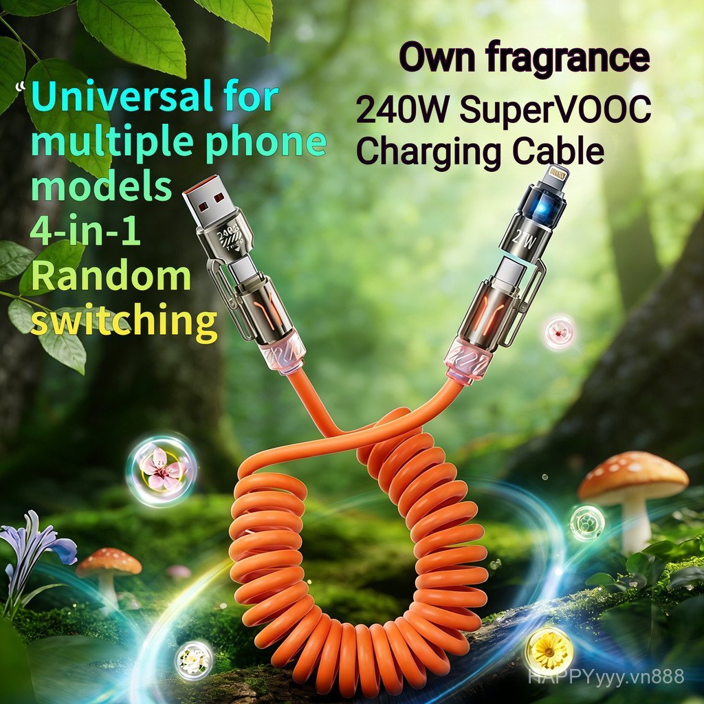 [4 trong 1] Cáp USB sạc siêu nhanh 60W 240W 6A Hợp kim kẽm Silicon lỏng USB Micro