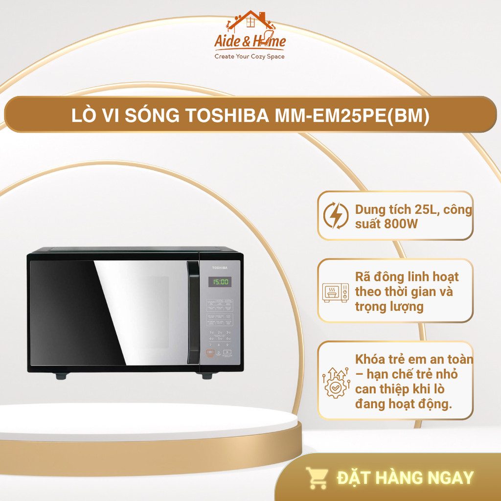Lò vi sóng mặt gương Toshiba MM-EM25PE(BM) 25L - Bảo Hành 12 Tháng