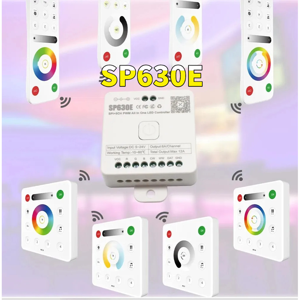 SP630E Bộ điều khiển LED Bluetooth Hỗ trợ PWM Đơn sắc CCT RGB RGBW RGBW RGBW CCT Hoặc SPI TTL IC Chi