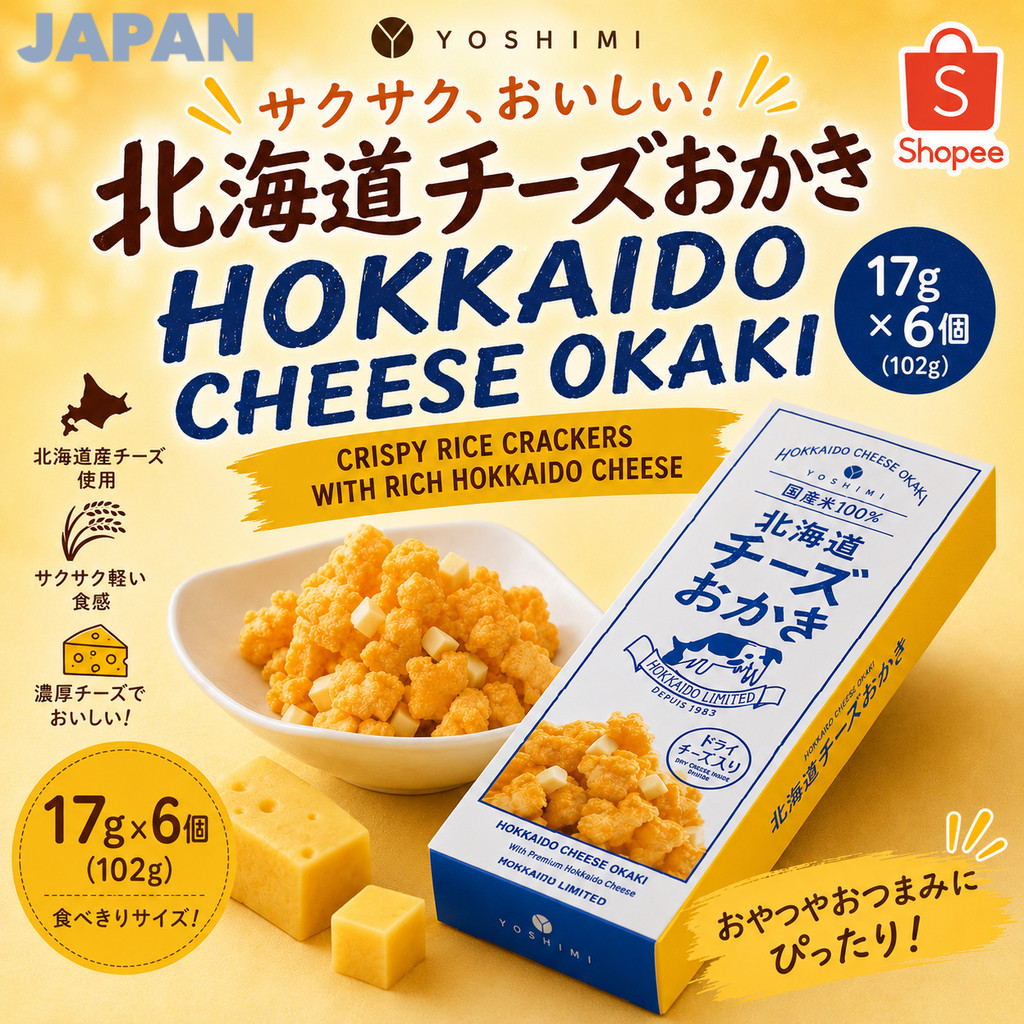 YOSHIMI Hokkaido Cheese Rice Crackers (1 box (6 bags of 17g each))