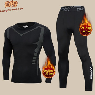 EATHO Áo và Quần Thể Thao Thu Đông Sọc Kẻ Giữ Nhiệt, Nhung Dày, Ấm Áp cho Unisex - Từ 3XL Đến 5XL