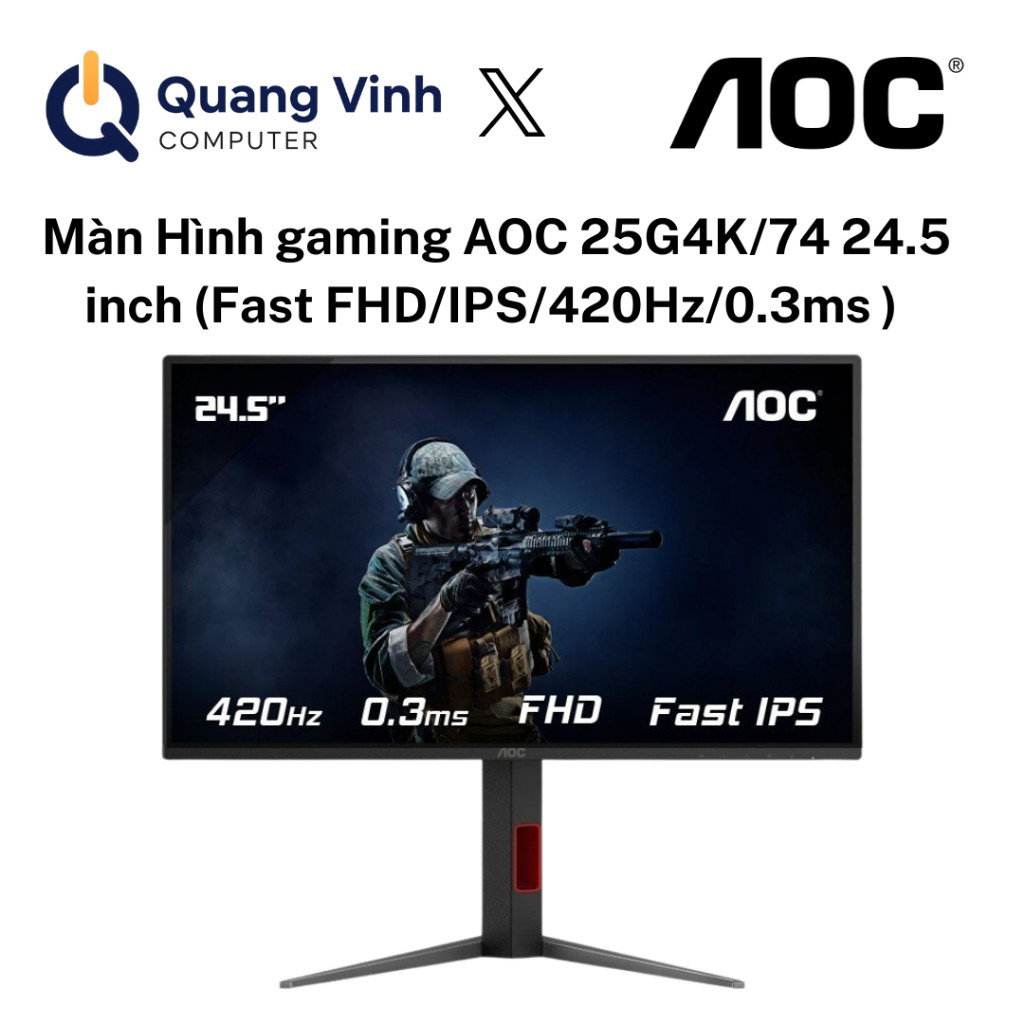 Màn Hình gaming AOC 25G4K/74 24.5 inch (Fast FHD/IPS/420Hz/0.3ms ) - Hàng Chính Hãng