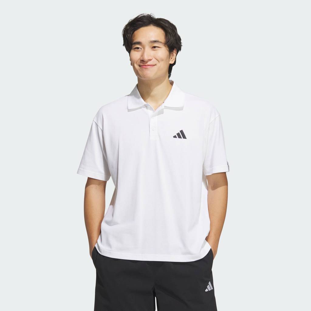 adidas Lifestyle Essentials Plus Loose Fit Small Logo Short Sleeve Polo Shirt Men White JW6987