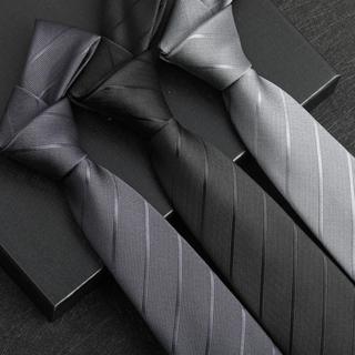 Cà vạt công sở sọc đen và xám, chất liệu jacquard dày đặc, phù hợp cho văn phòng và đám cưới