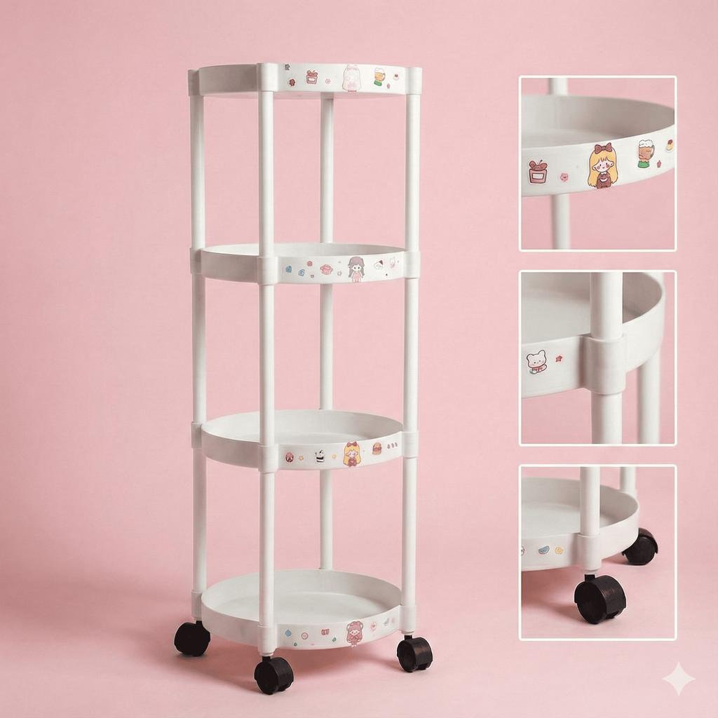 Kệ Tròn Để Đồ Đa Năng Đựng Đồ Nhà Bếp, Nhà Tắm, Phòng Ngủ, Kệ Sách Kệ Đa Năng Gấp Gọn Có bánh xe xoa