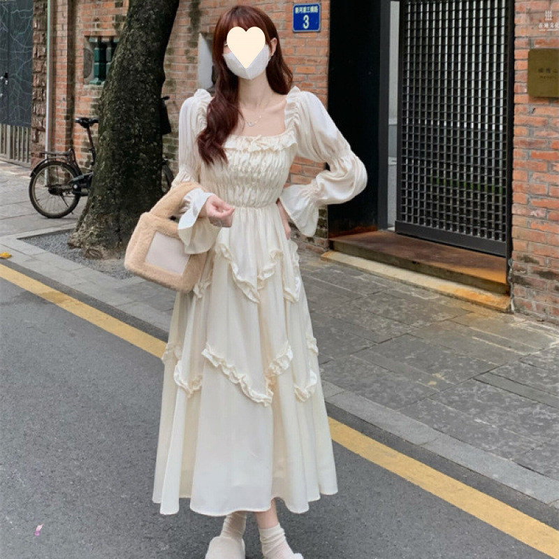 Đầm công chúa tiên nữ nhẹ nhàng, đầm dài thanh lịch, đầm tay phồng Lolita thuần khiết