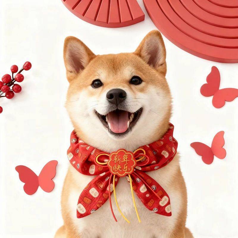 Dog New Year Celebration Scarf Cute Autumn and Winter Bow Tie Pet Decoration Dog New Year Scarf Wedd