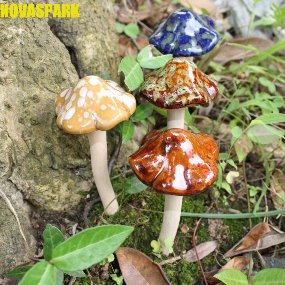 NOVASPARK 4 Đồ trang trí nấm, Gốm sứ Điêu khắc gốm sứ đầy màu sắc, Đồ trang trí bãi cỏ Vintage Thực 