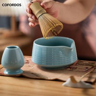 Bát Matcha COFORDOS, Giá đỡ đánh trứng Matcha màu Gradient thủ công, Gốm sứ có thể tái sử dụng với vòi rót Bộ dụng cụ pha trà Matcha dành cho những người yêu thích trà