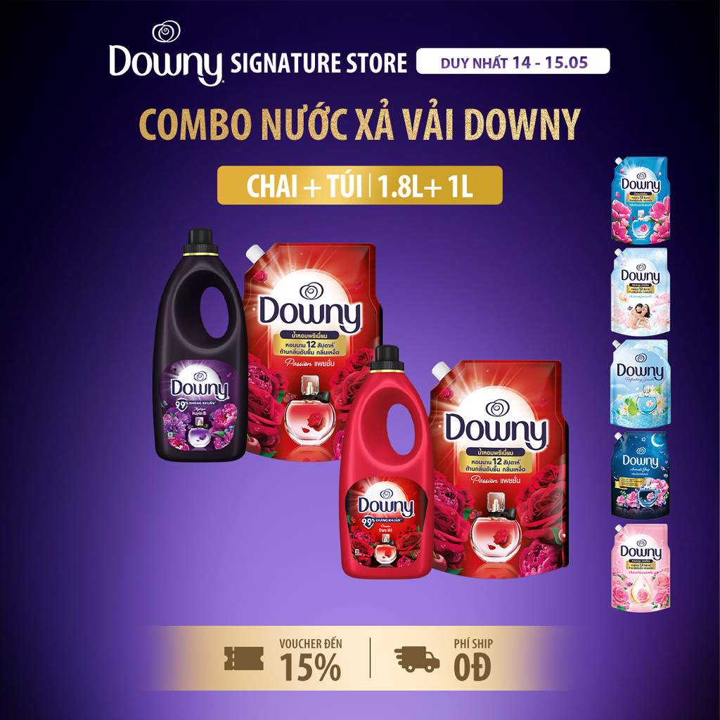 [LIVE] Combo Nước Xả Vải Downy Đam Mê/Huyền Bí Chai 1.8L & Nước Xả Vải Downy Túi 1L