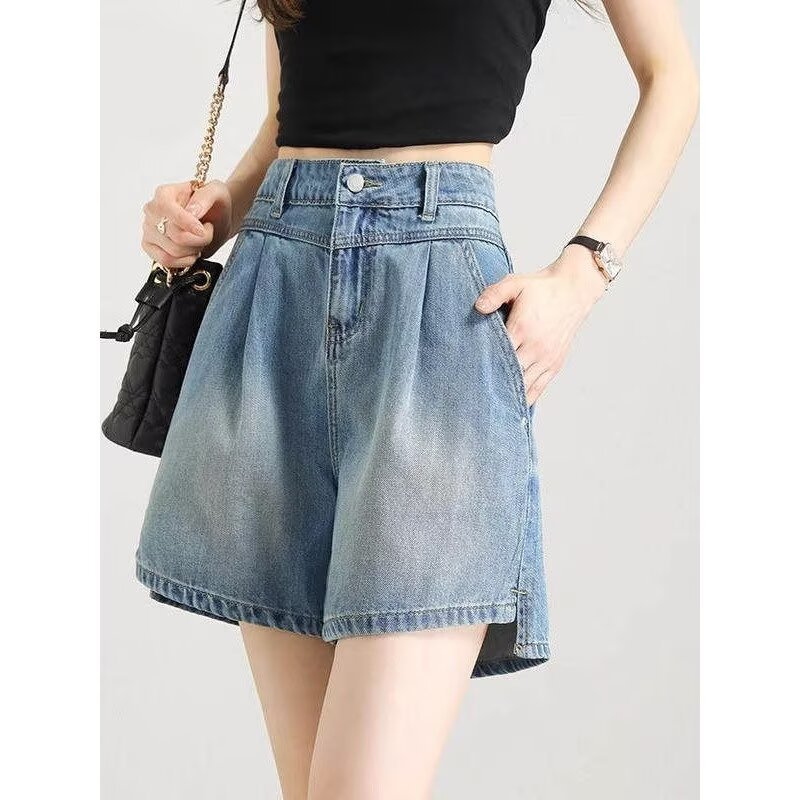 Huiyige Mùa Hè Nữ Co Giãn Eo Cao Quần Short Denim Tencel Denim Quần Short Mỏng Denim Quần Ống Rộng
