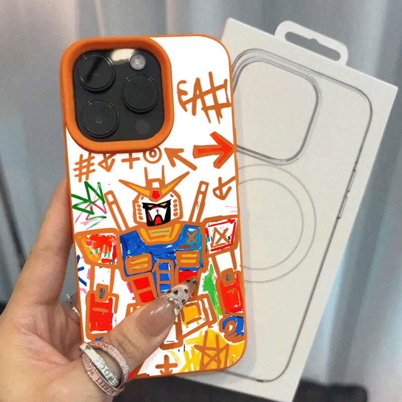 Mô Hình Robot Anime Mô Hình Da Giả Vật Liệu ỐpLưng Cho IPhone 17 16 15 14 13 12 11 Pro Max Plus XR X