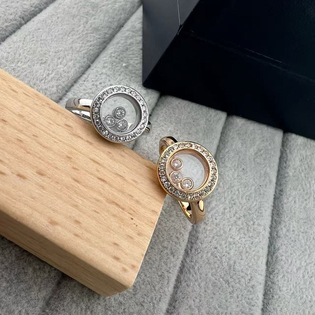 F1X4 Full diamond round three-diamond sliding ring, happy diamond rose gold ring