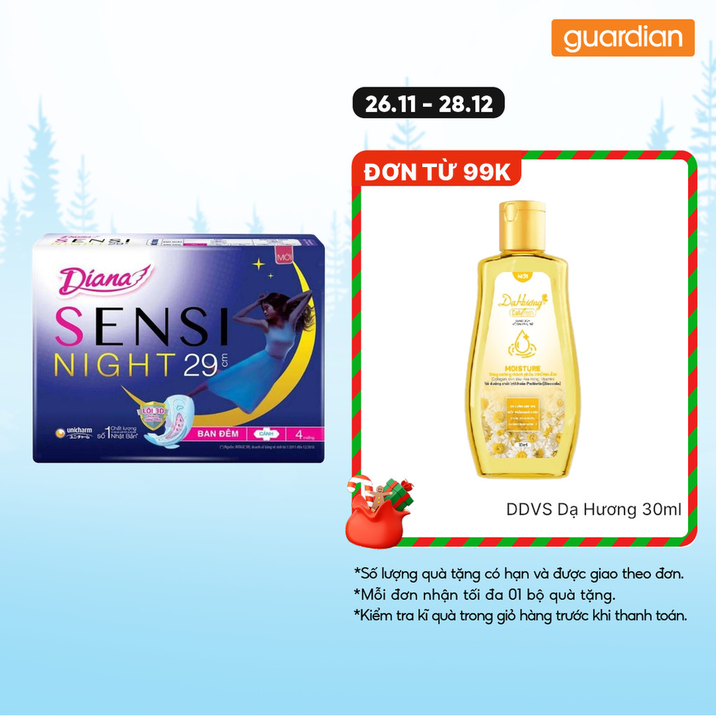 Băng Vệ Sinh Ban Đêm Sensi 29cm Diana 12 Miếng