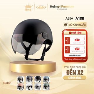  Mũ Bảo Hiểm Nửa Đầu Nam Nữ Có Kính Asia A18B - Đen Nhám Kính Trà Vỏ Abs Sơn Tĩnh Điện 