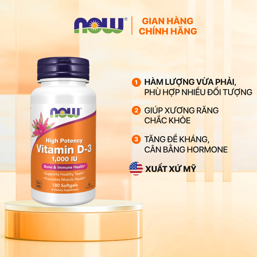 (đủ bill) Viên uống Vitamin D3 Now 1000IU / 2000IU / 5000IU / 10,000IU giúp xương chắc khỏe, tăng đề