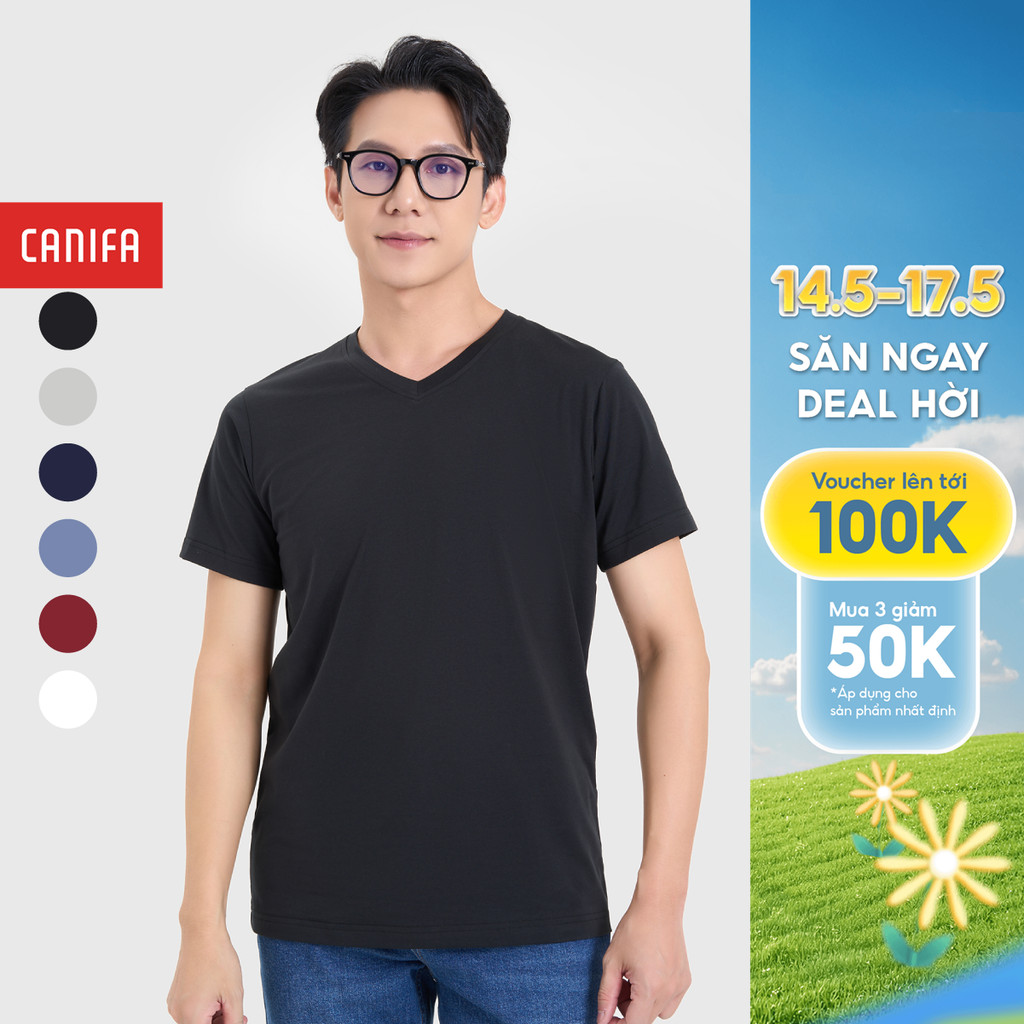 Áo phông nam CANIFA cộc tay cổ tim đáng cơ bản 8TS25A001