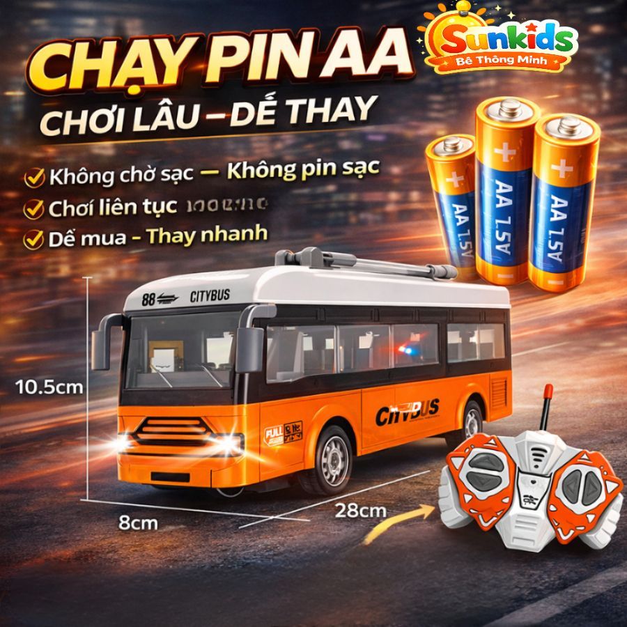 Xe bus điều khiển từ xa 4 chiều có đèn, Mô hình xe bus city/school bus, xe điều khiển từ xa cho bé S