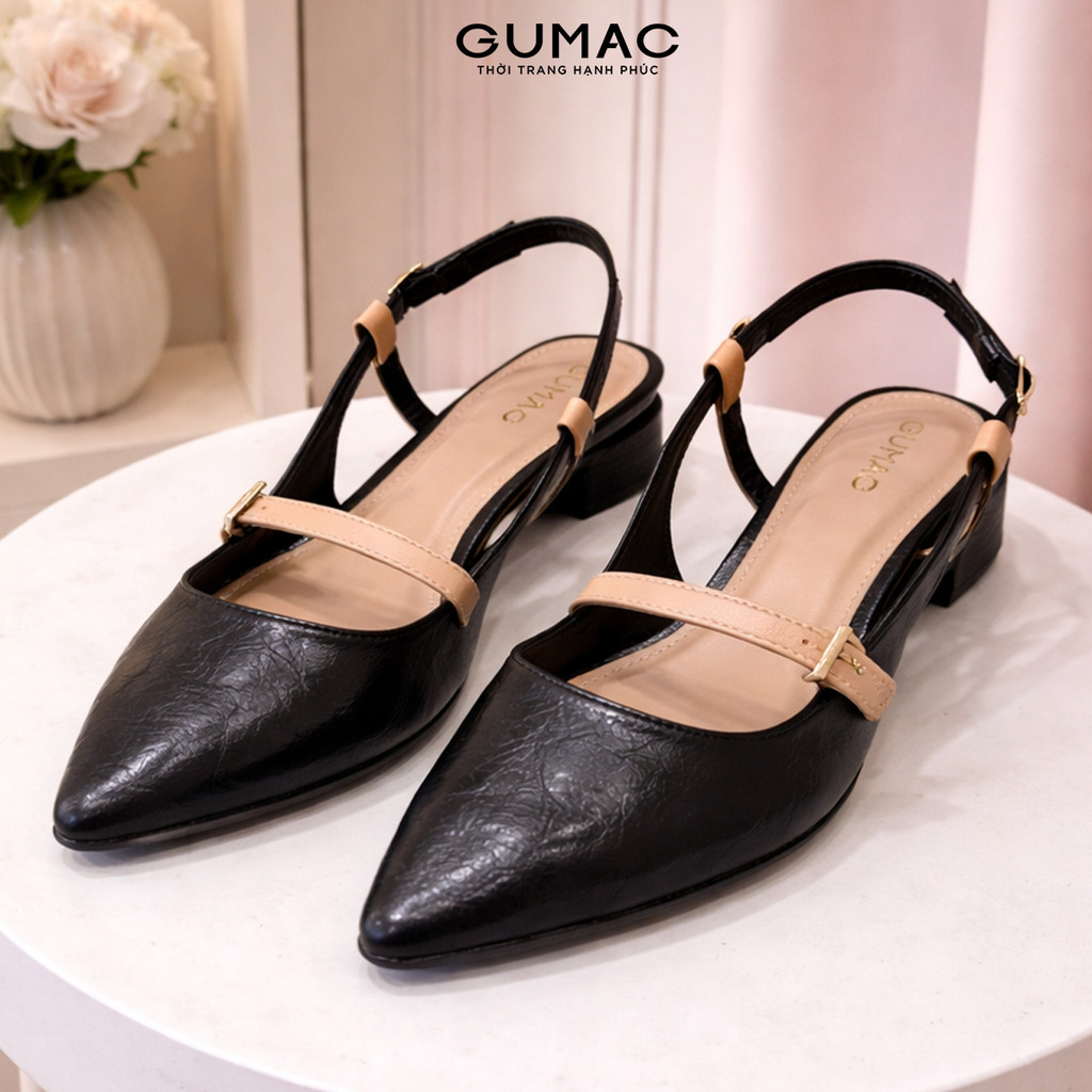 Giày cao gót nữ GUMAC mũi nhọn phối khóa quai ngang thanh lịch dễ phối GF04055