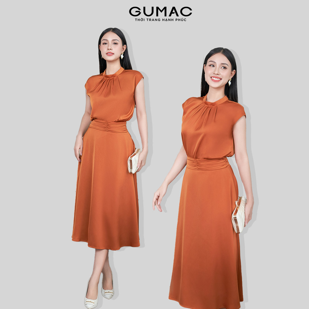 [SALE] Set lẻ Áo kiểu nữ GUMAC tay liền  AE04010 - Chân váy nữ GUMAC nhún eo  VE04011