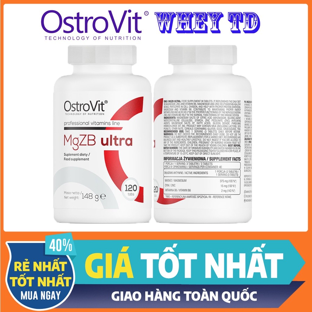 Ostrovit ZMA - MgZB Ultra 120 viên - Vitamin tổng hợp Magie Kẽm Vitamin B6