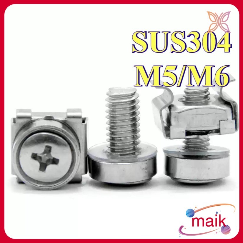 Ốc cài rack- ốc rack lắp tủ mạng, tủ rack chuyên dụng inox 304 M5 / M6 [mai-FC-1]