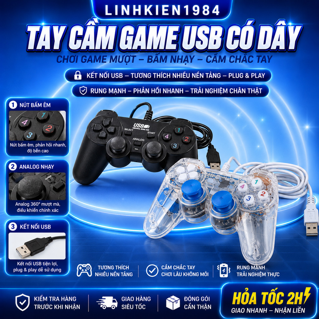 Tay Cầm Chơi Game Đơn Có Rung Cổng USB - Gamepad Cho PC Laptop Chơi FO4