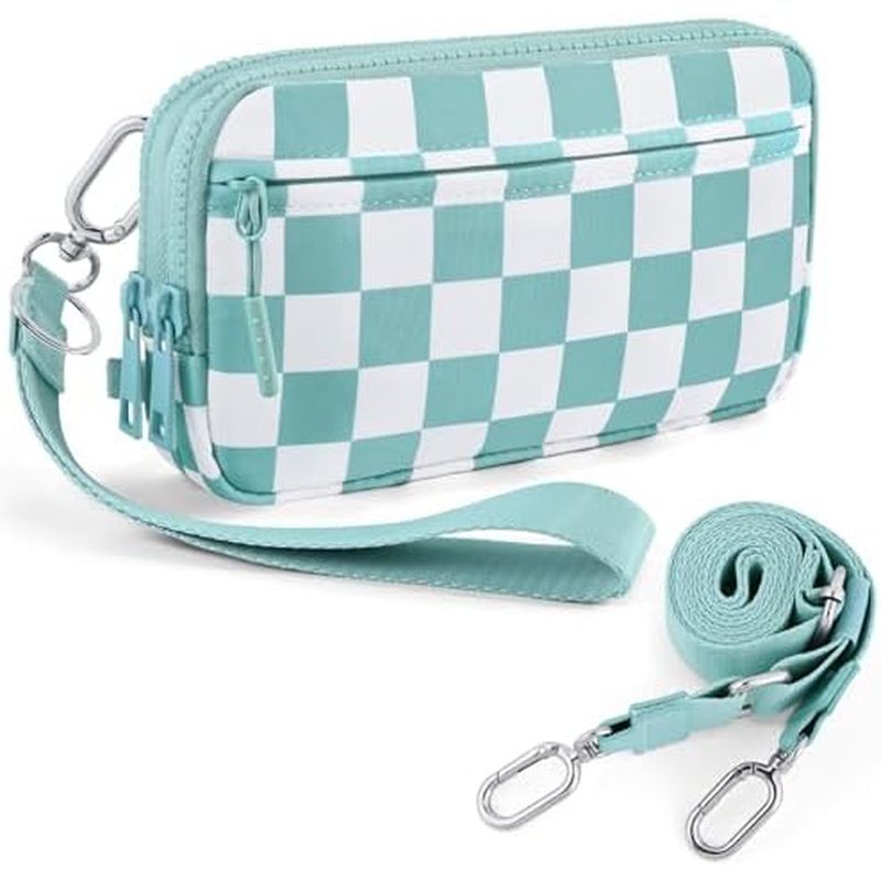 Checkered WristleWallets for Women, RFID Wallet Crossbody with 4 Zippers, Credit Card Holder Cell Ph