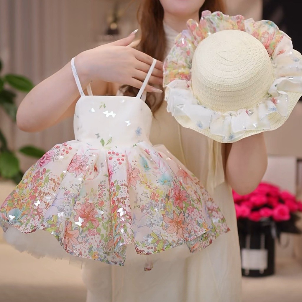 Bé Gái Sling Dress Mùa Hè Bé Gái Phong Cách Kỳ Nghỉ Hoa Sinh Nhật Đầm Công Chúa Mùa Hè 60317