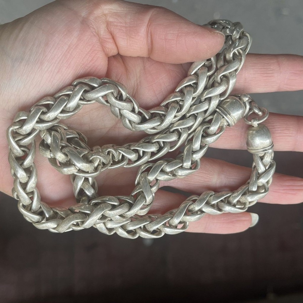 Bộ sưu tập cổ Trang sức bạc cũ Dân gian Người thợ bạc già Handmade Hạt giống Vòng cổ bạc Phong cách 