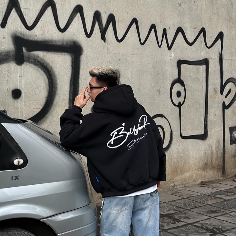 Belly Bear Loose B-Shape Zip Hoodie Jacket Warm Fleece Ruffles