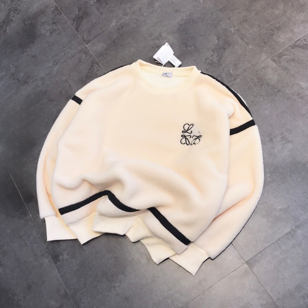 YCAN LOE* Embroidered Lazy Style Casual Sweatshirt Loose Couple Outfit Autumn Winter Vintage Fleece 