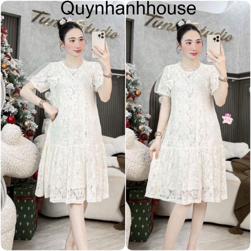 <Đầm bầu Quynhanhhouse> (NH CLOTHING)Váy suông Váy ren hoa trà ngực M11456 sm