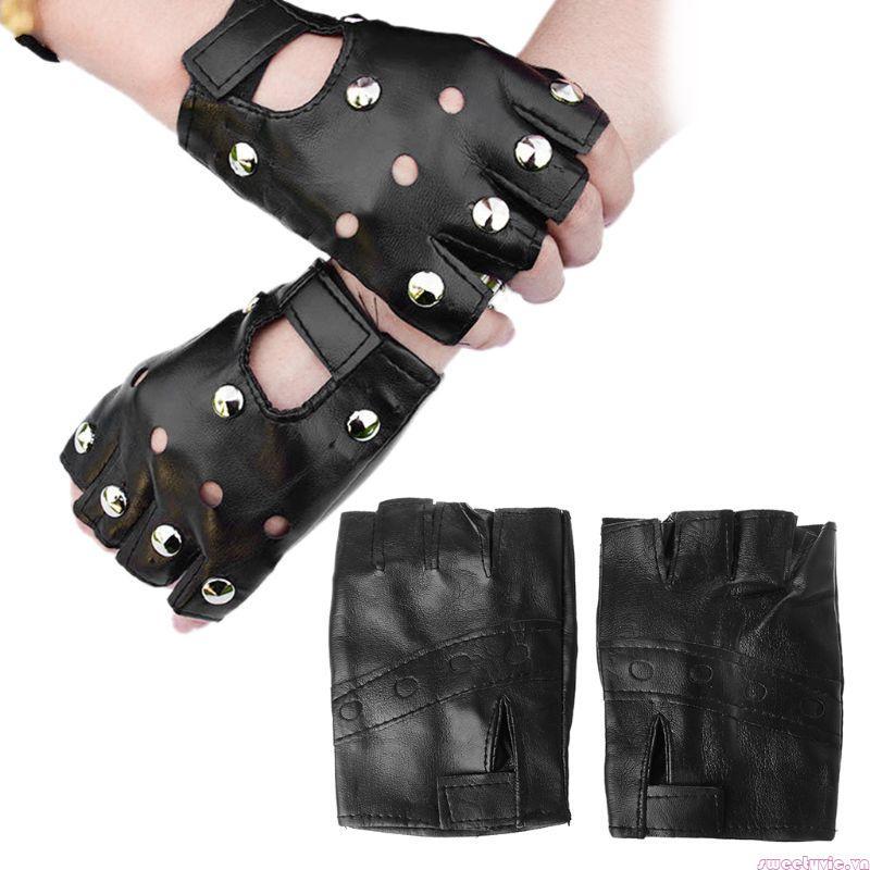 Sweety Unisex Gloves - Fake Leather, Breathable with Studs, Half-Finger Design for Driving & Dancing
