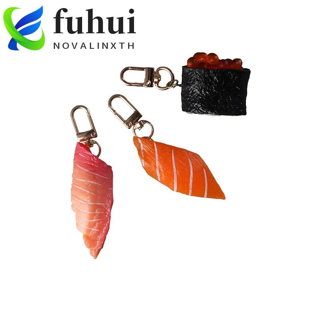 FUHUI Mô Phỏng Sushi Móc Khóa Kawaii Nam Sushi Cá Hồi Biển Urchin Sushi Sáng Tạo Móc Chìa Khóa