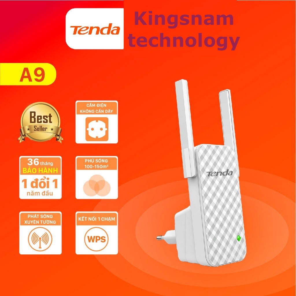 Bộ Mở Rộng Sóng Wifi Tenda A9 Chuẩn N Tốc Độ 300Mbps Bộ kích sóng Wifi A9 xuyên tường Full Box