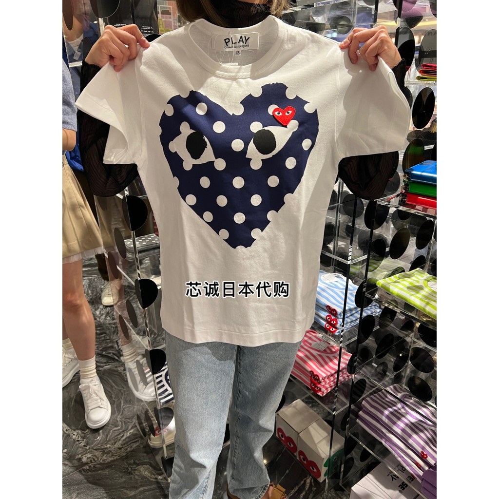 Áo Thun CDG PLAY Màu Xanh Cho Nữ, Chất Liệu Bông Cotton