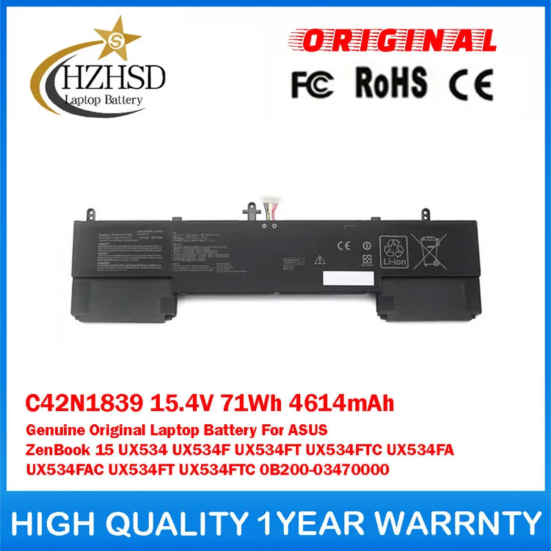 C42N1839 15.4V 71Wh 4614mAh Pin Laptop Chính Hãng Cho ASUS ZenBook 15 UX534 UX534F UX534FT UX534FT U