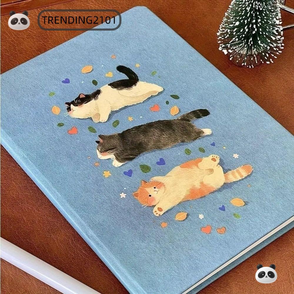TRENDING Cat Pattern Notebook, Trống Lót Trang A5 Size A5 Bìa Cứng Tạp Chí, Vỏ Cứng Dễ Thương Ba Mèo