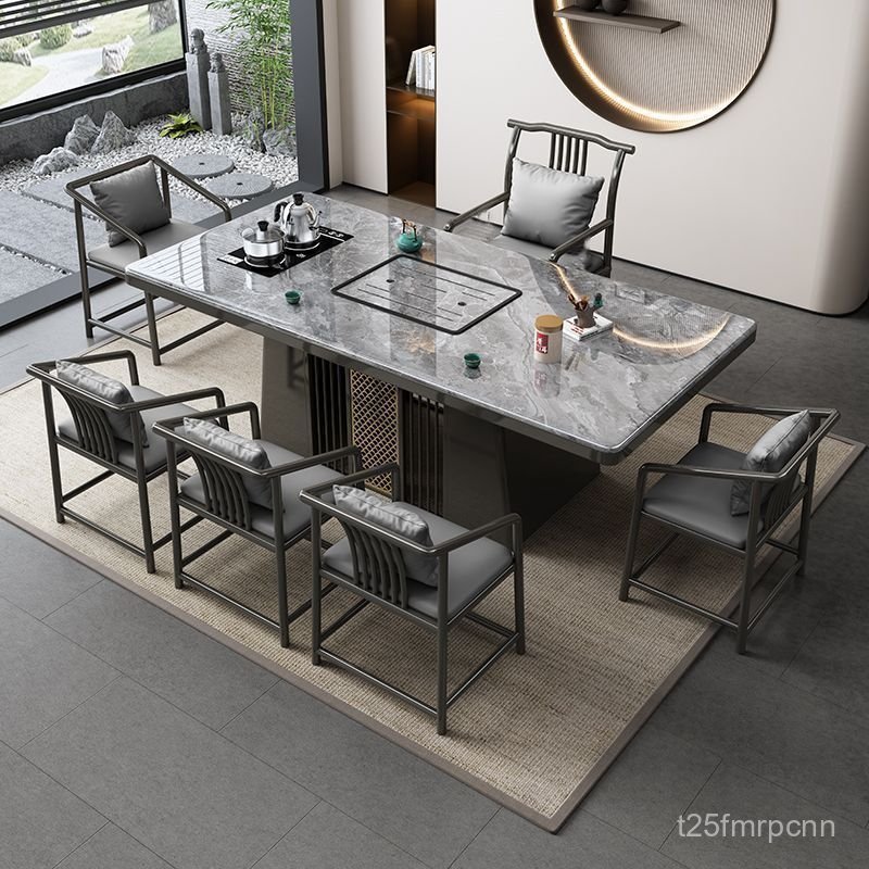 Light luxury rock slab tea table and chair set, modern minimalist office tea table, home balcony tea