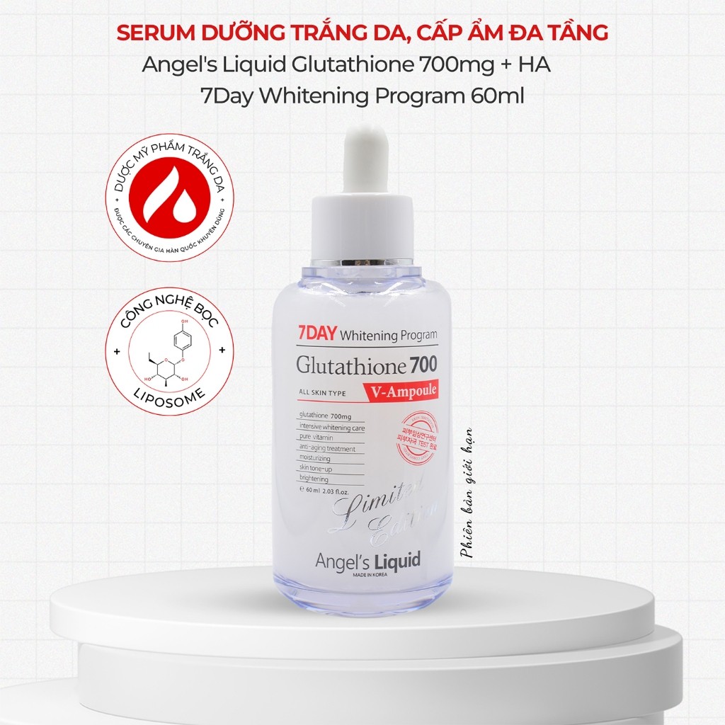 [PHIÊN BẢN 60ML] Serum Làm Trắng, Dưỡng Ẩm Và Làm Chậm Lão Hoá Da Glutathione 700mg + HA Angel's Liq